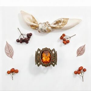 Regal Amber Cuff Bracelet Vintage Ornate Metalwork